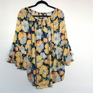 Chaps size two x blue and yellow tropical blouse
